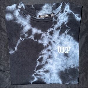 Women’s Small Obey Black and White Tie-Dye Short Sleeve Cotton T-Shirt